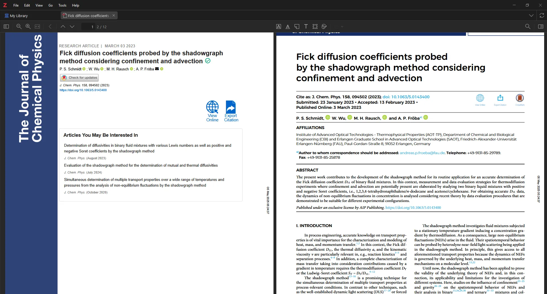 Zoteroの文献管理画面と内蔵PDFビューアのUI